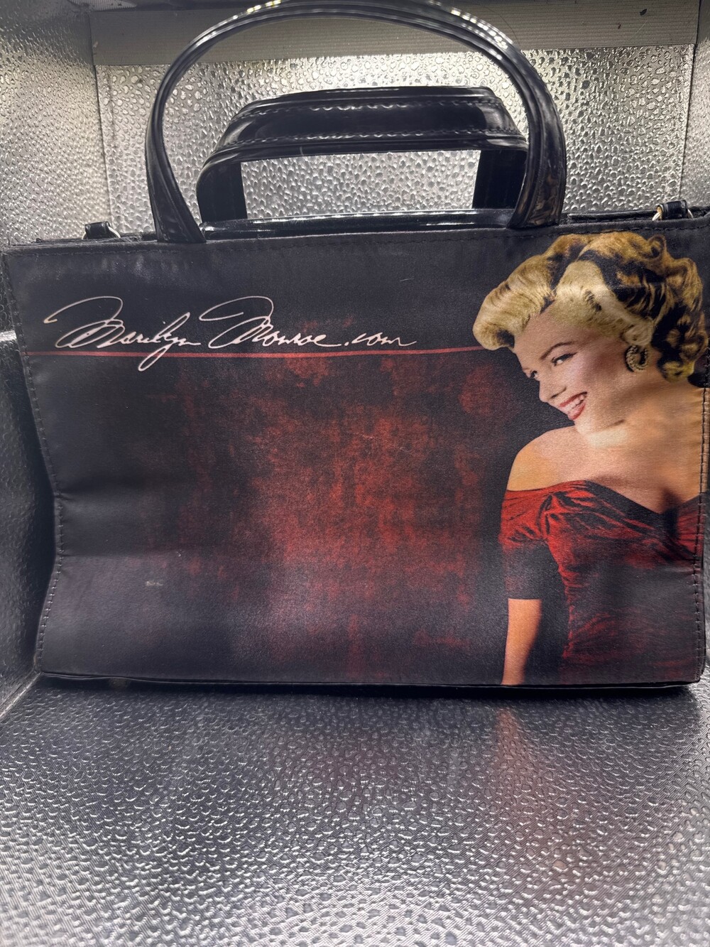 Marilyn Monroe Black Fabric Handbag with Portrait and Signature